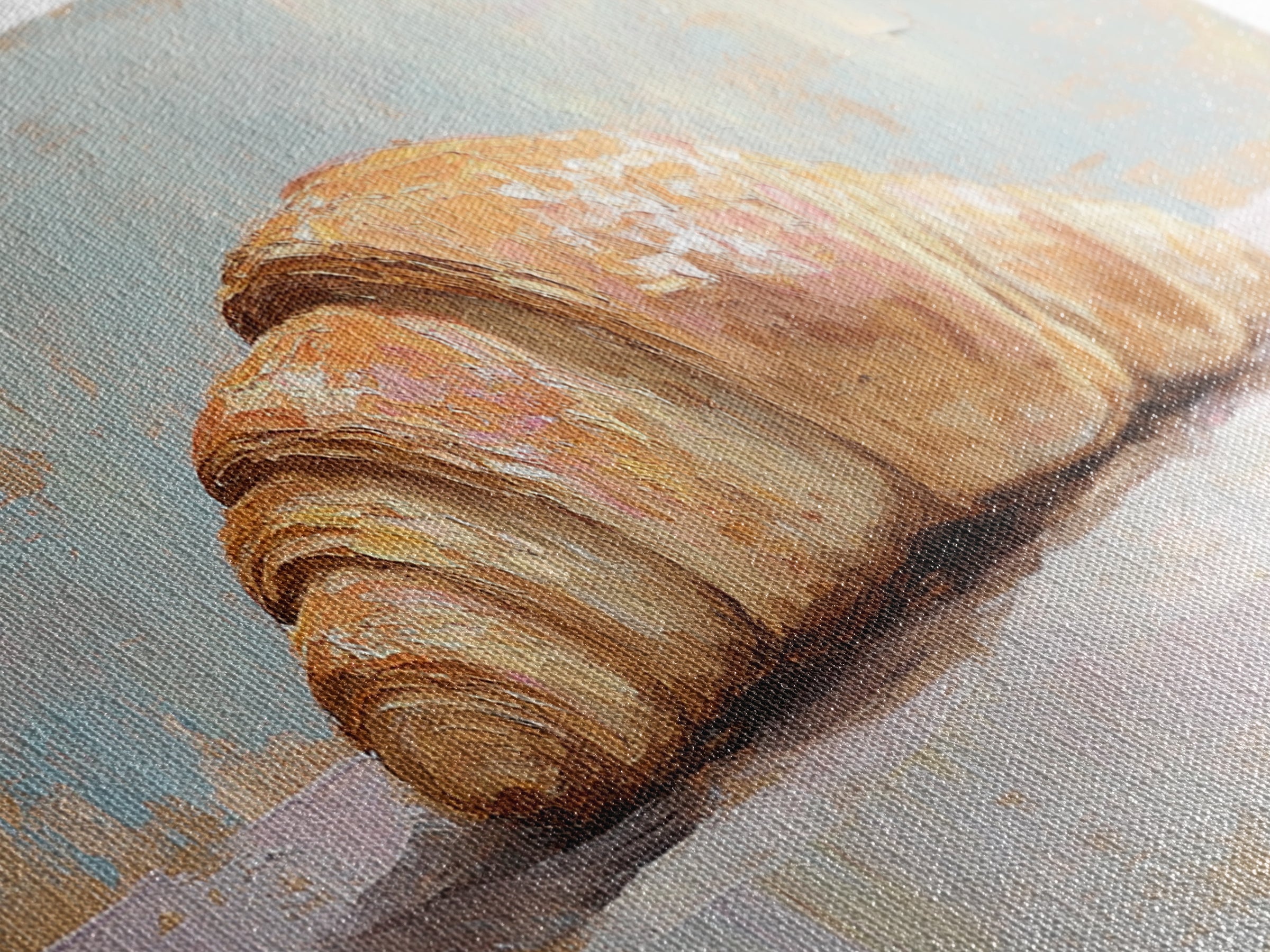 Golden Croissant On Pastel Table Canvas Print, French Bakery Wall Art, Kitchen Decor, Patisserie Print, Foodie Gift For Baker