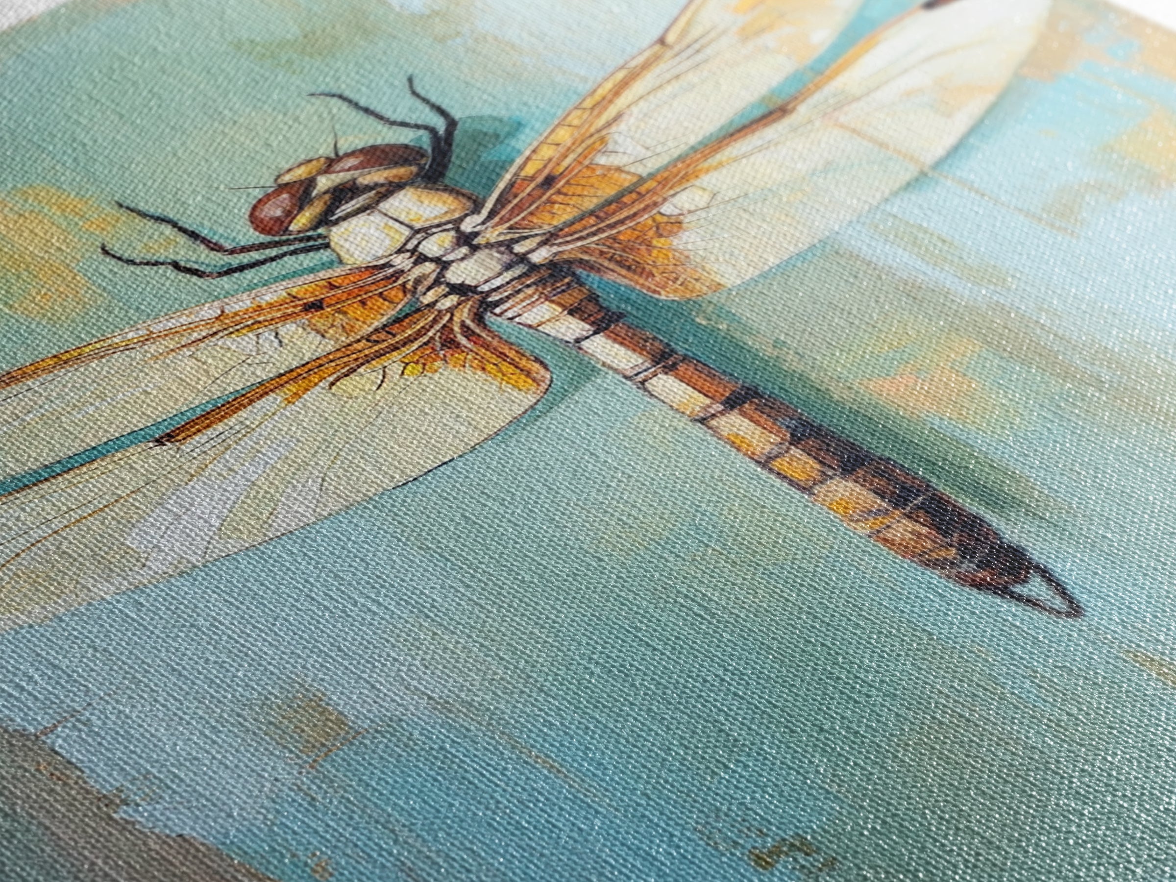 Golden Dragonfly Insect Nature Wall Art, Botanical Canvas Print, Garden Decor, Wildlife Art Print, Modern Nature Lover Gift