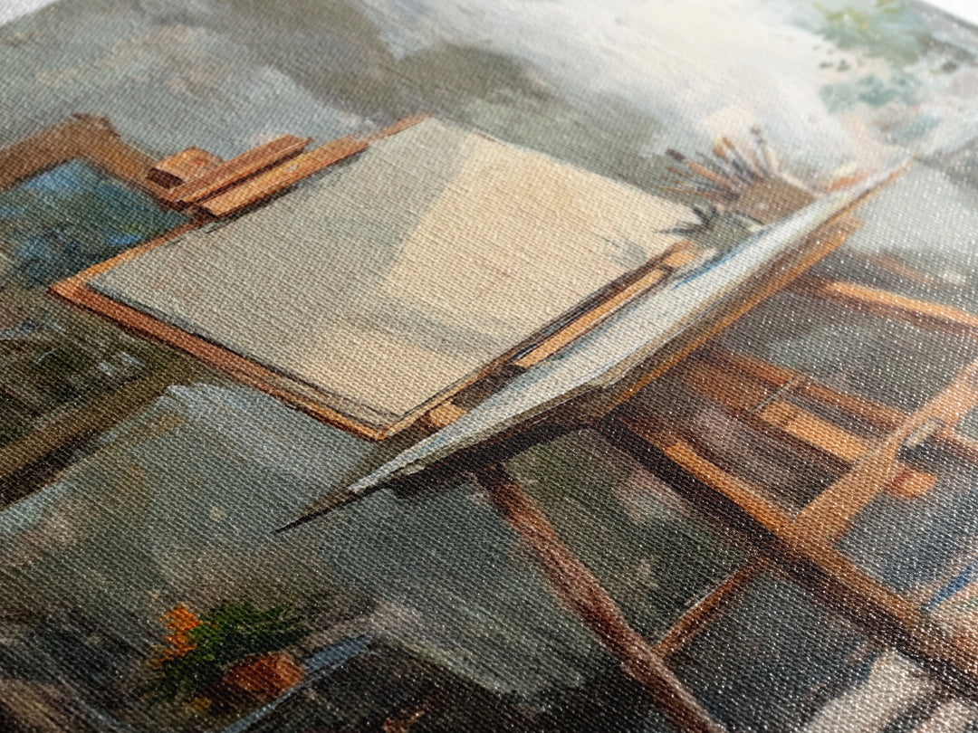 Sunlit Artist Studio Easel Framed Canvas Print, Office Wall Art, Creative Home Decor, Gift For Painter, Modern Wall Decor