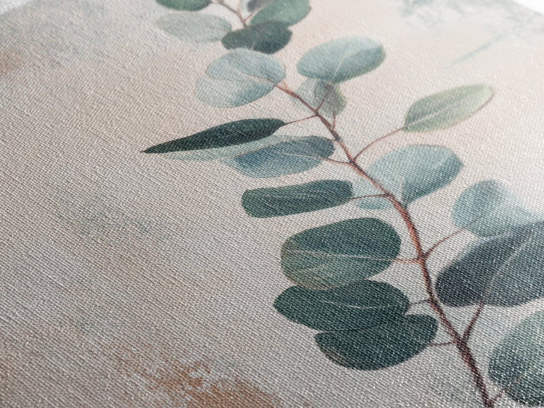 Soft Eucalyptus Branch Botanical Wall Art, Sage Green Minimalist Print, Neutral Home Decor, Japandi Nature Art For Bedroom
