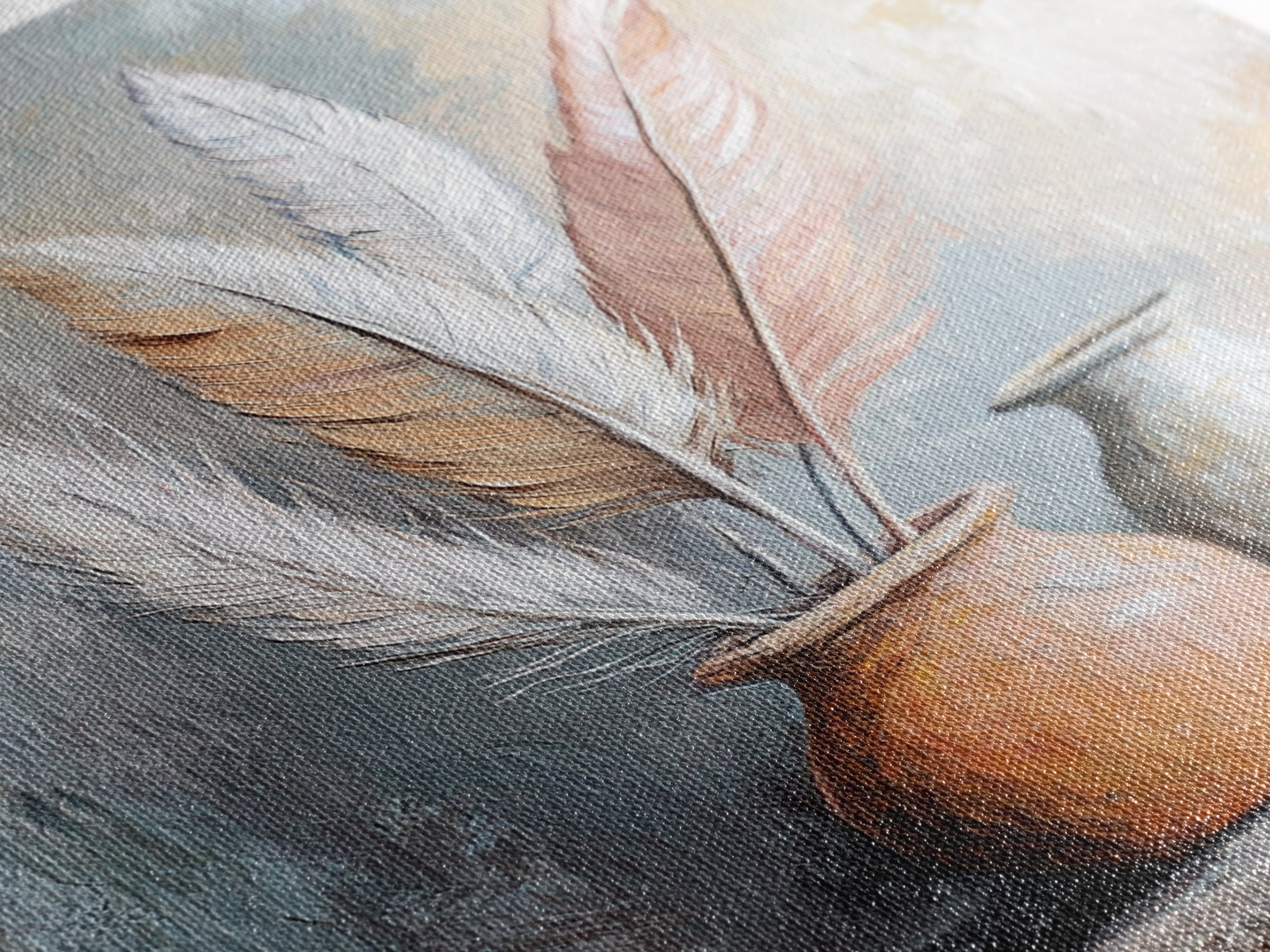 Soft Neutral Feathers In Ceramic Vases Framed Canvas Print, Boho Coastal Wall Art, Japandi Living Room Decor Gift For Bedroom