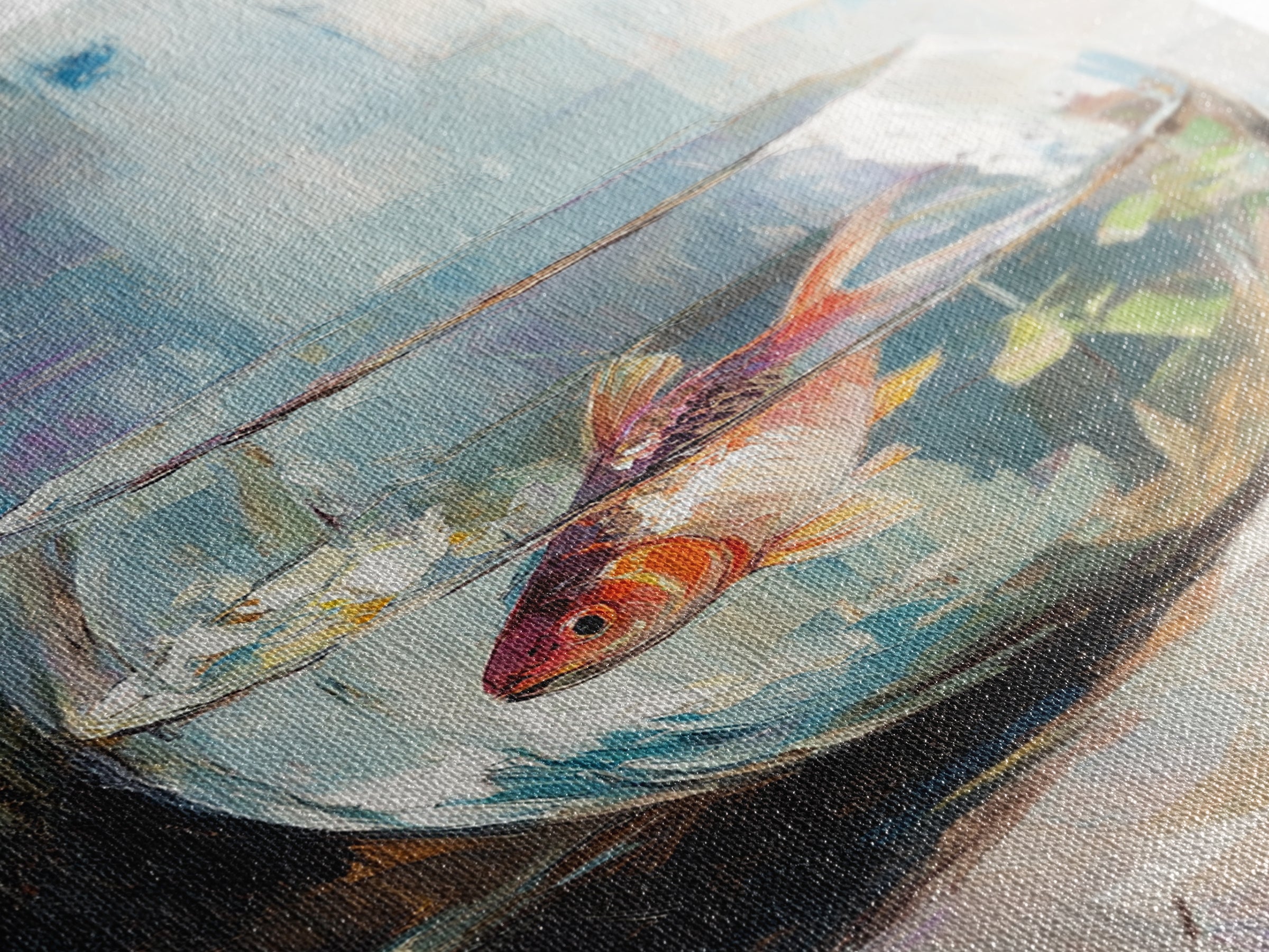 Goldfish In Glass Bowl Canvas Print, Aquatic Animal Wall Art, Coastal Bathroom Decor, Kids Room Art, Ocean Life Gift For Her