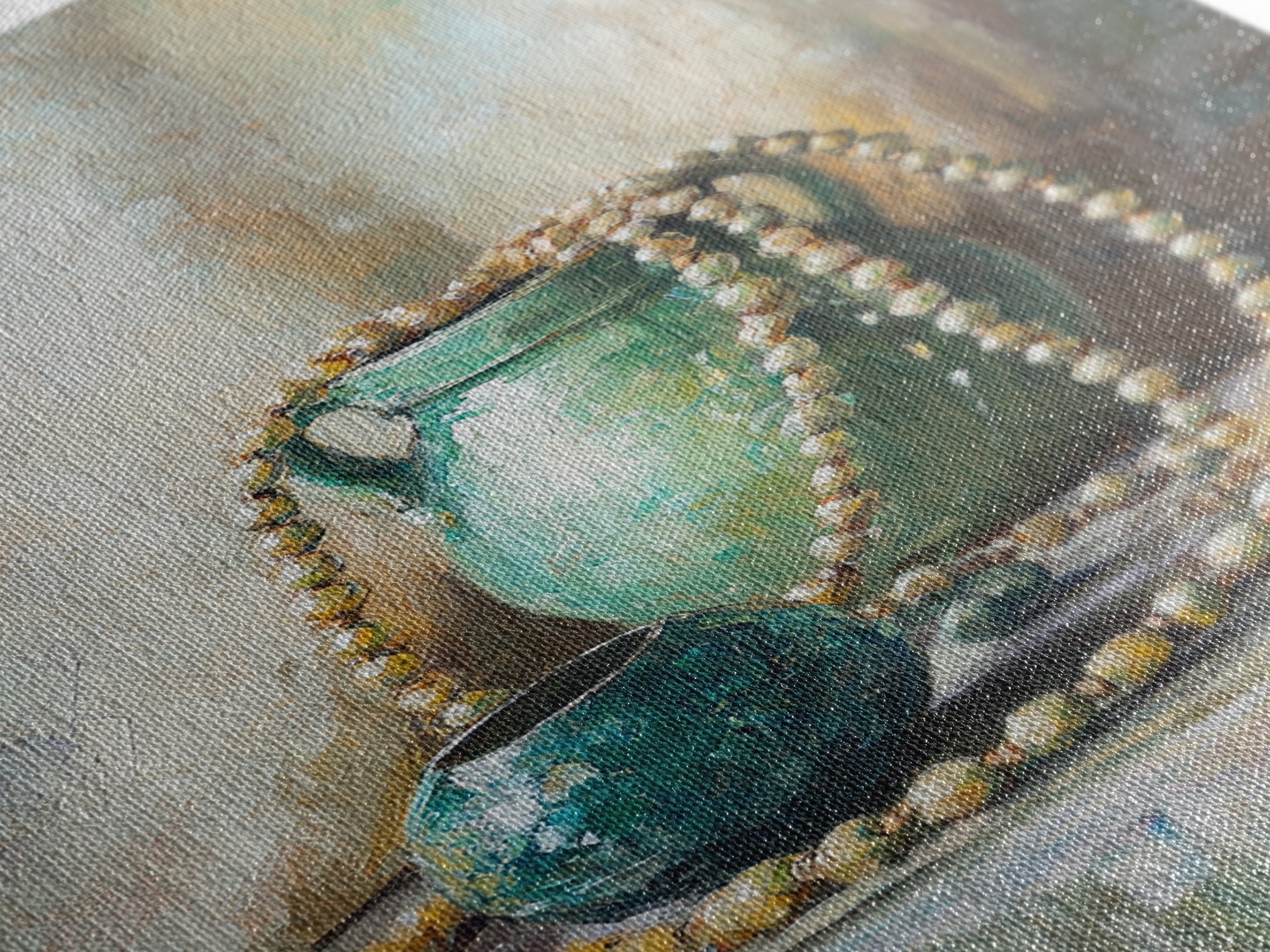 Turquoise Vases With Pearl Beads Still Life Wall Art, Elegant Framed Canvas Print For Bedroom Office Decor Gift For Her
