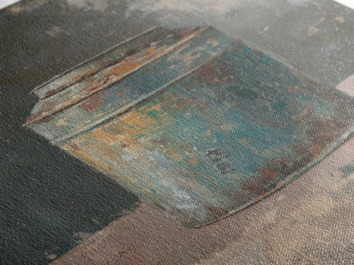 Rustic Blue Tin Can Still Life Canvas Print, Wabi Sabi Wall Art, Industrial Farmhouse Decor, Neutral Kitchen Print Home Decor