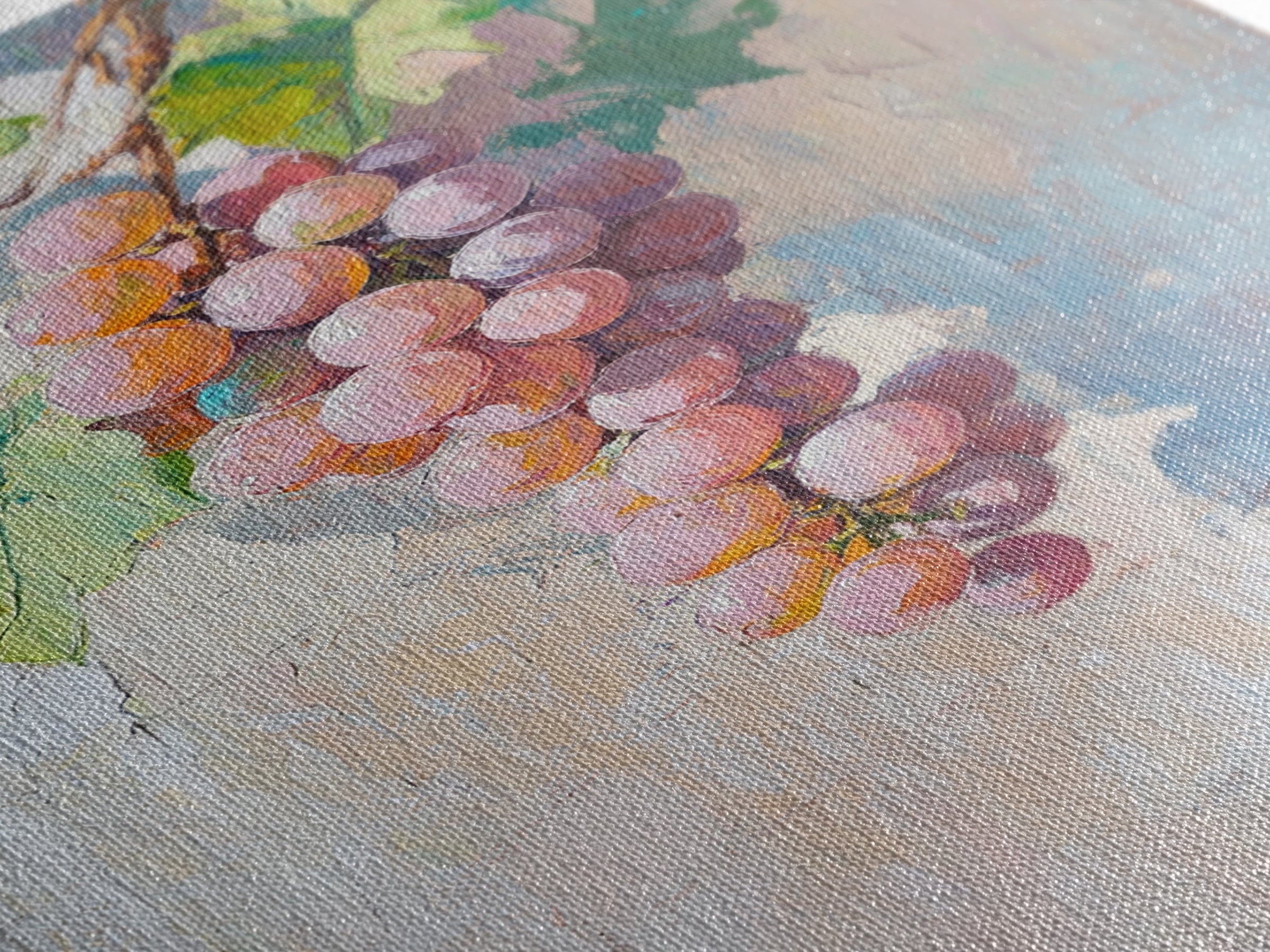 Blush Pink Grapes Hanging On Vine Wall Art, Vineyard Canvas Print, Wine Country Kitchen Decor, Soft Coastal Farmhouse Art