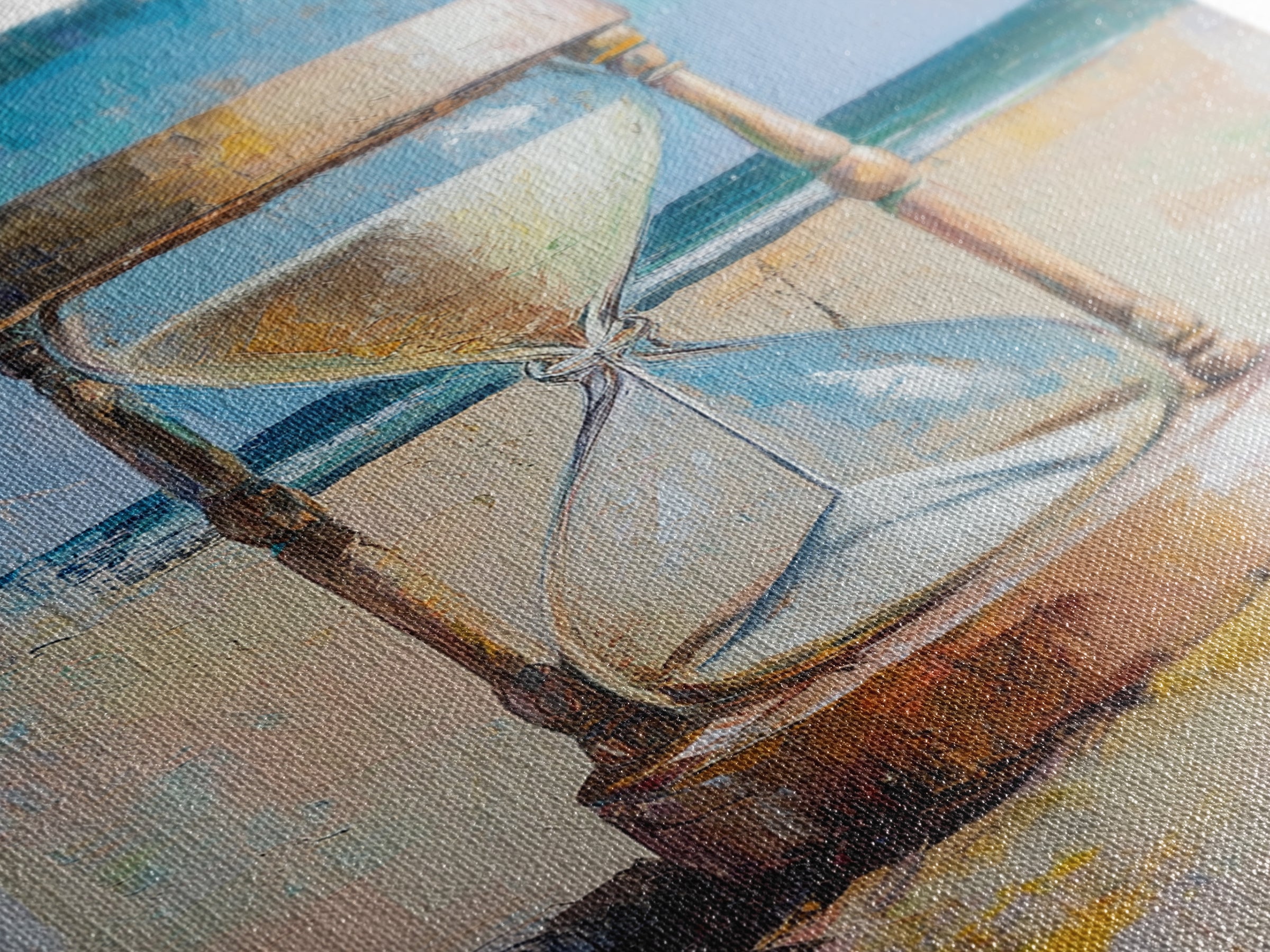 Beach Hourglass With Blue Sea Canvas Print, Coastal Wall Art, Ocean Decor, Seascape Painting, Living Room Wall Decor, Beach House Decor