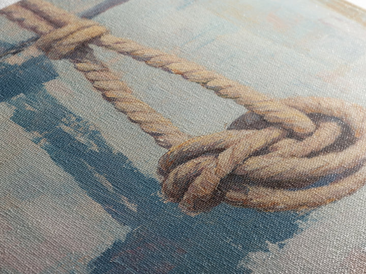 Nautical Rope Knot On Weathered Blue Wall Art, Coastal Home Decor, Sailboat Inspired Maritime Print, Beach House Gift For Him