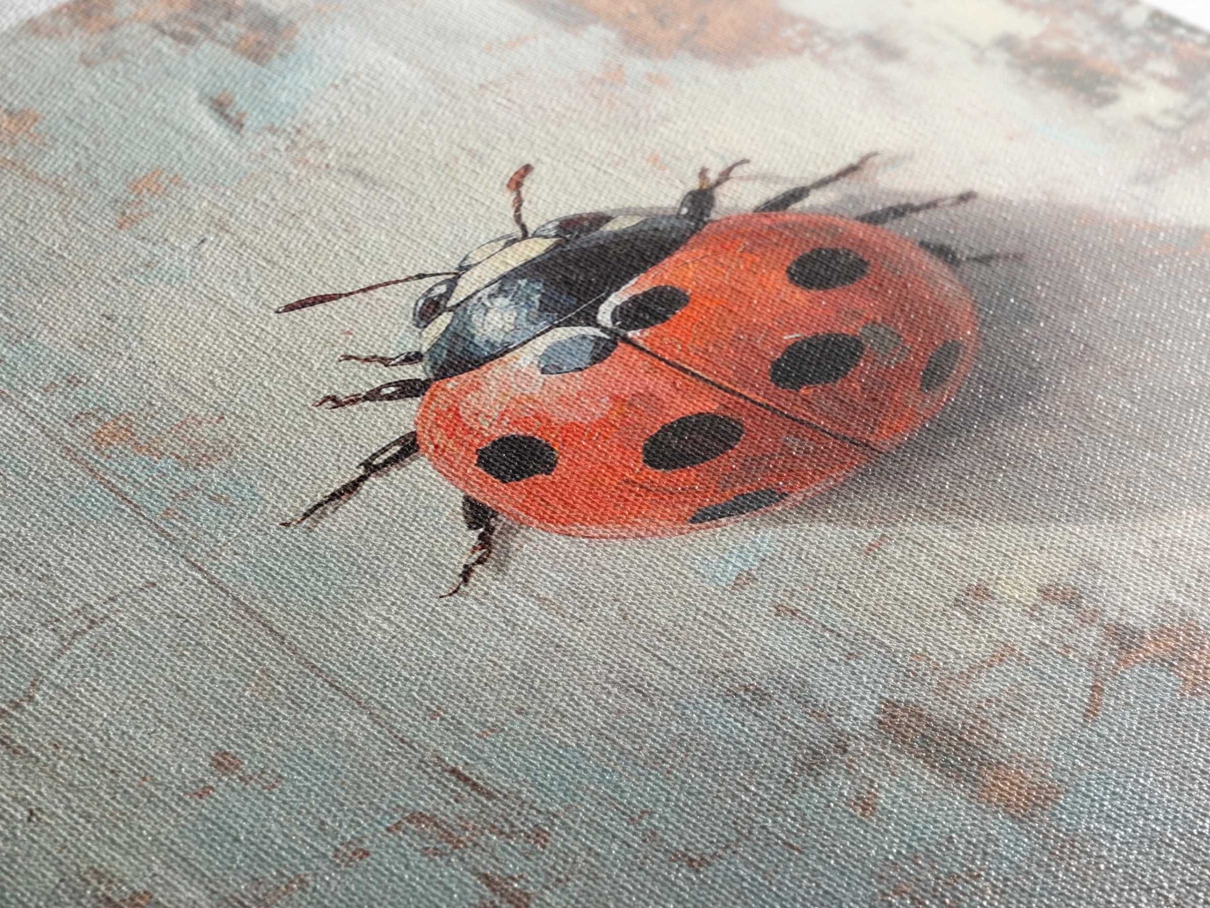Bright Red Ladybug On Textured Wood Wall Art, Whimsical Animal Art Print, Nature Inspired Decor, Cute Nursery Gift, Garden Lover Decor
