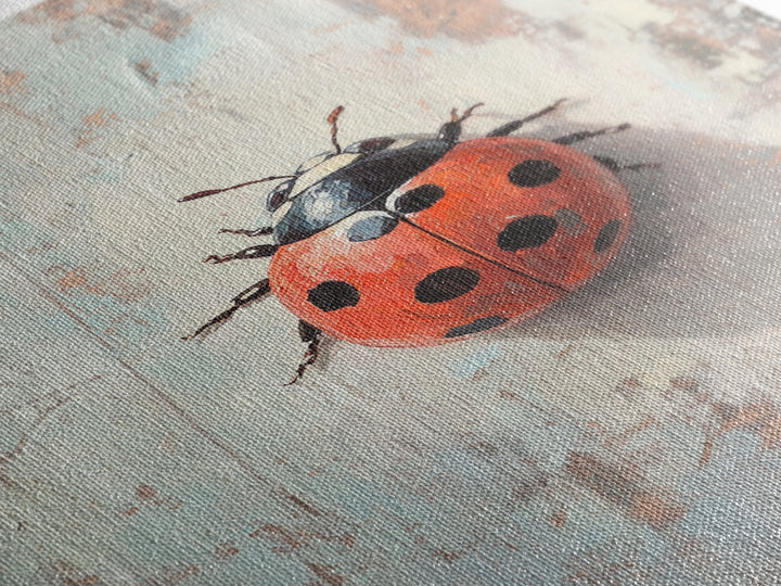 Bright Red Ladybug On Textured Wood Wall Art, Whimsical Animal Art Print, Nature Inspired Decor, Cute Nursery Gift, Garden Lover Decor