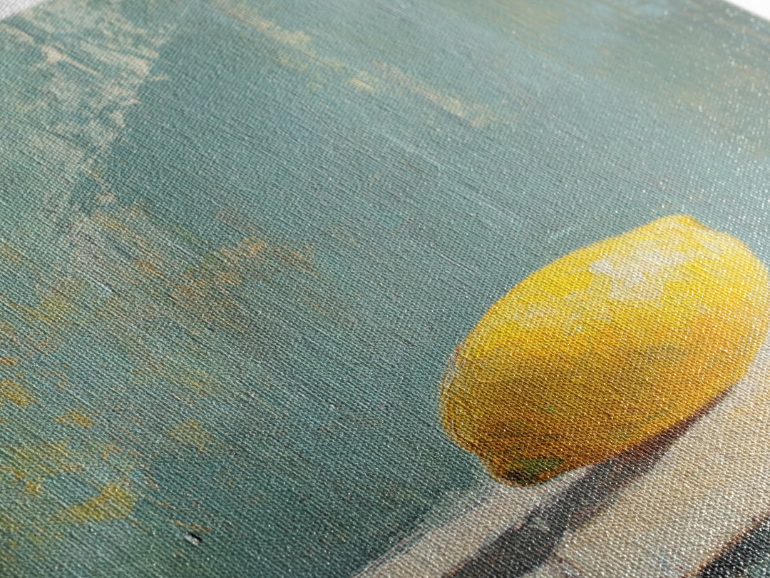 Single Yellow Lemon Still Life Wall Art, Minimalist Kitchen Decor, Neutral Canvas Wall Art, Rustic Farmhouse Art Print Gift