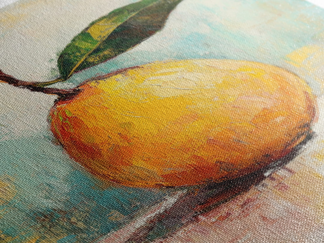Golden Pear With Green Leaf Wall Art, Textured Fruit Still Life Oil Painting, Kitchen Wall Art, Farmhouse Home Decor, Dining Room Print
