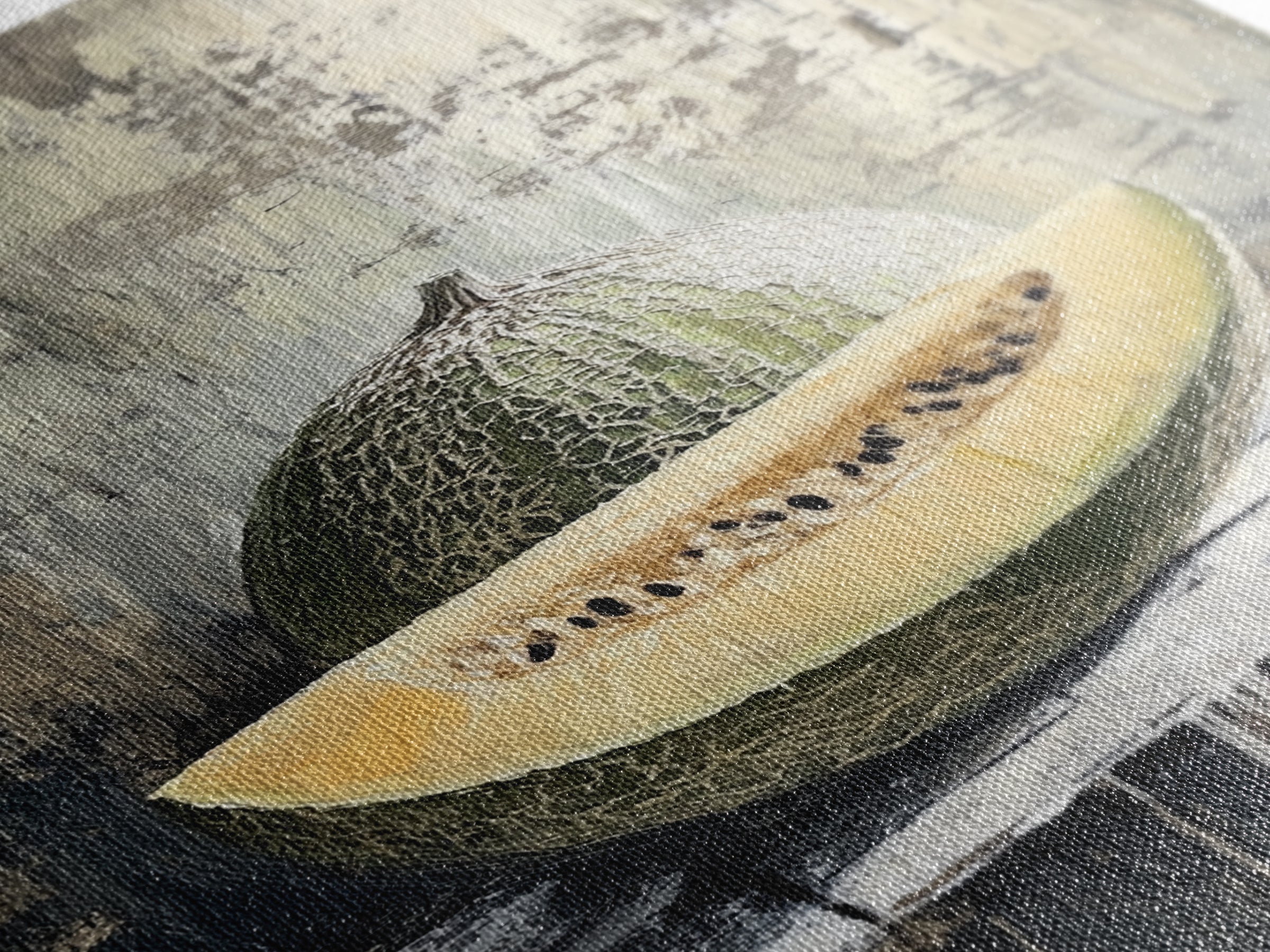 Cantaloupe Melon Still Life Wall Art, Rustic Kitchen Decor, Fruit Painting Print, Farmhouse Dining Room Art For Home Decor