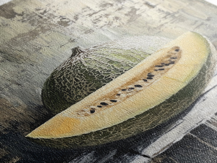 Cantaloupe Melon Still Life Wall Art, Rustic Kitchen Decor, Fruit Painting Print, Farmhouse Dining Room Art For Home Decor