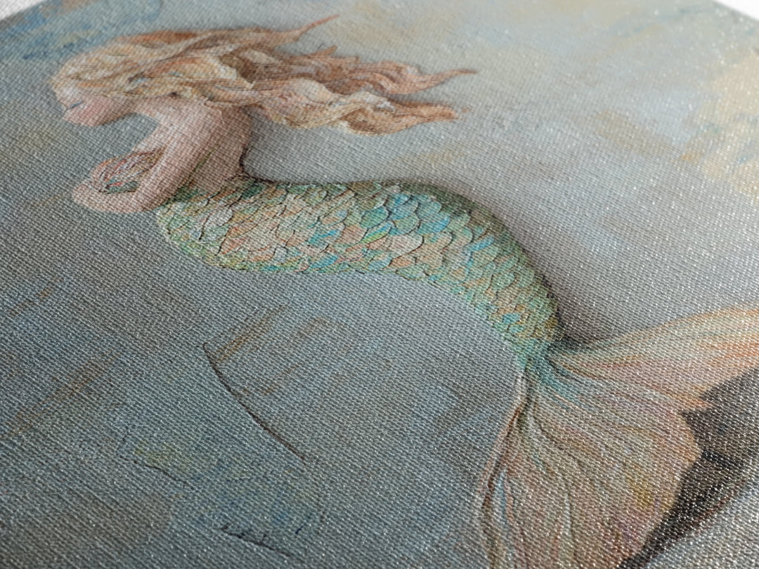 Textured Mermaid Figure Wall Art, Coastal Fantasy Decor, Nautical Canvas Print, Whimsical Ocean Art, Beach House Decor Gift