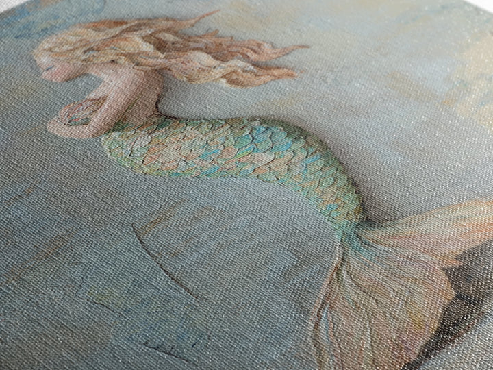 Textured Mermaid Figure Wall Art, Coastal Fantasy Decor, Nautical Canvas Print, Whimsical Ocean Art, Beach House Decor Gift
