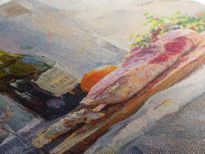 Wine Bottle And Steak Still Life Wall Art, French Kitchen Canvas Print, Dining Room Decor, Food Lover Gift, Rustic Home Decor