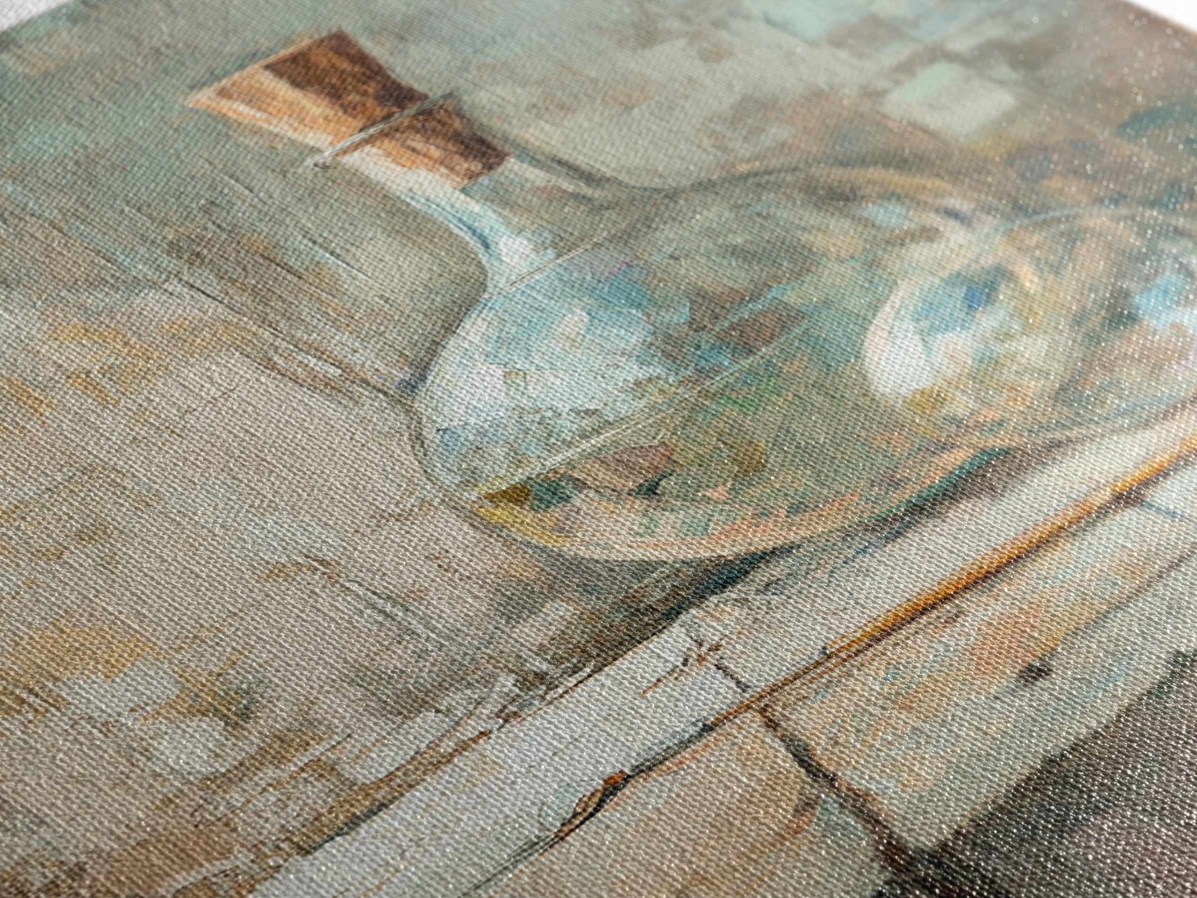 Aqua Glass Bottle And Cork Still Life Wall Art, Coastal Kitchen Decor, Neutral Canvas Wall Art, Contemporary Art Print Gift