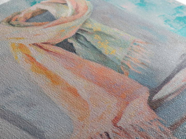 Soft Pastel Scarf On Dress Form Canvas Print, Feminine Wall Art, Fashion Studio Decor, Chic Neutral Bedroom Art Gift For Her