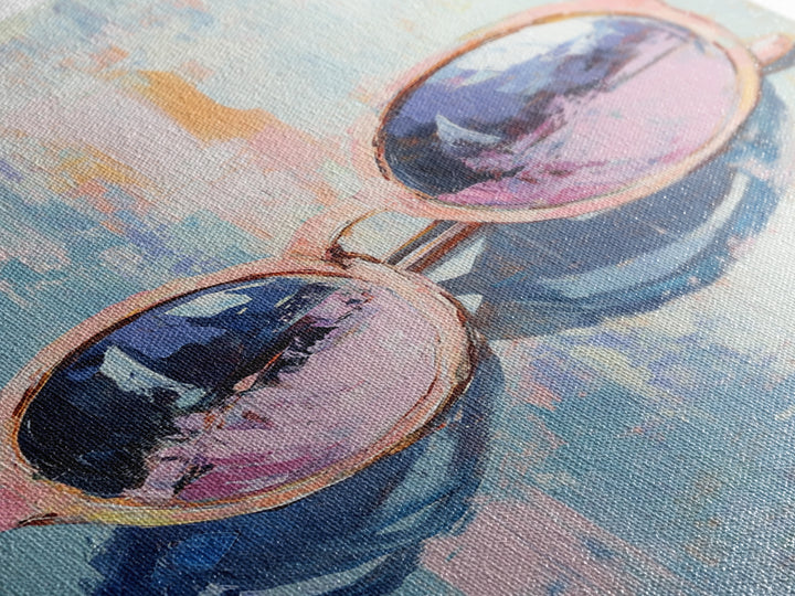 Pink Sunglasses On Blue Abstract Canvas Print, Fashion Wall Art, Dopamine Decor, Trendy Prints, Cool Girl Room Decor, Modern Wall Decor