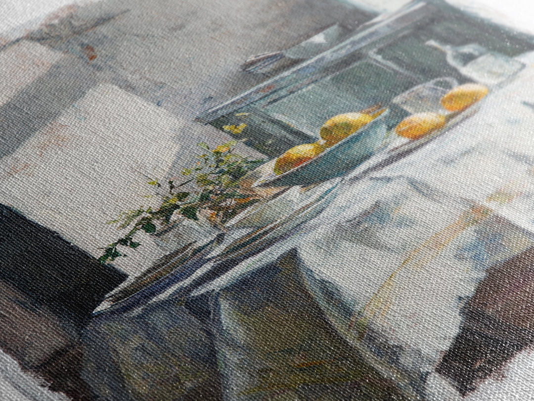 Sunlit Breakfast Table With Oranges Wall Art, Rustic Kitchen Decor, French Country Print, Still Life Art, Housewarming Gift