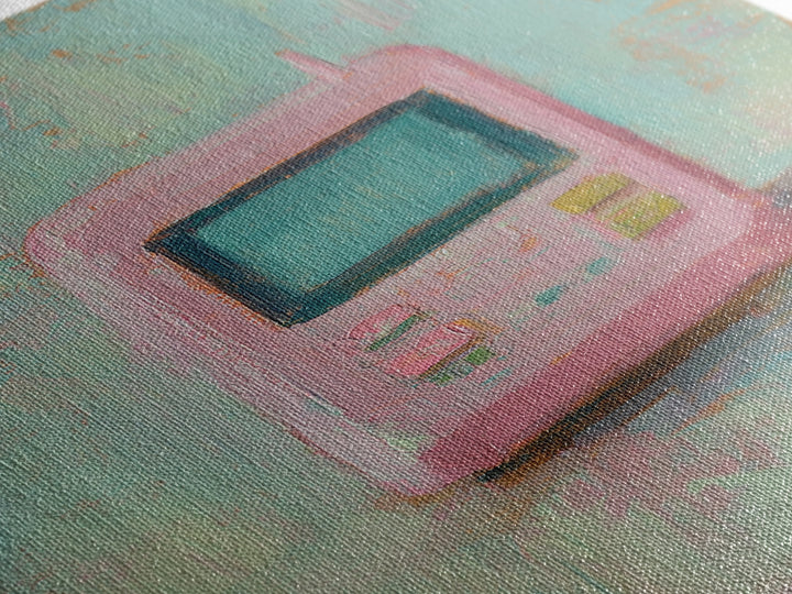 Pink Retro Handheld Game Wall Art, Nostalgic Tech Canvas Print, 90s Decor, Gamer Gift, Pastel Office Desk Art, Unique Home Decor
