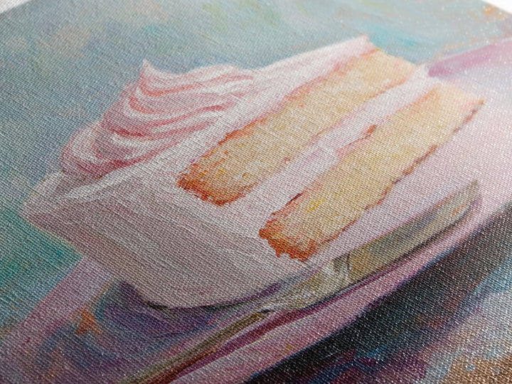 Pink Frosted Cake Slice On Plate Wall Art, Bakery Art Print, Kitchen Wall Art, Cute Kitchen Decor, Dessert Art, Gift For Her