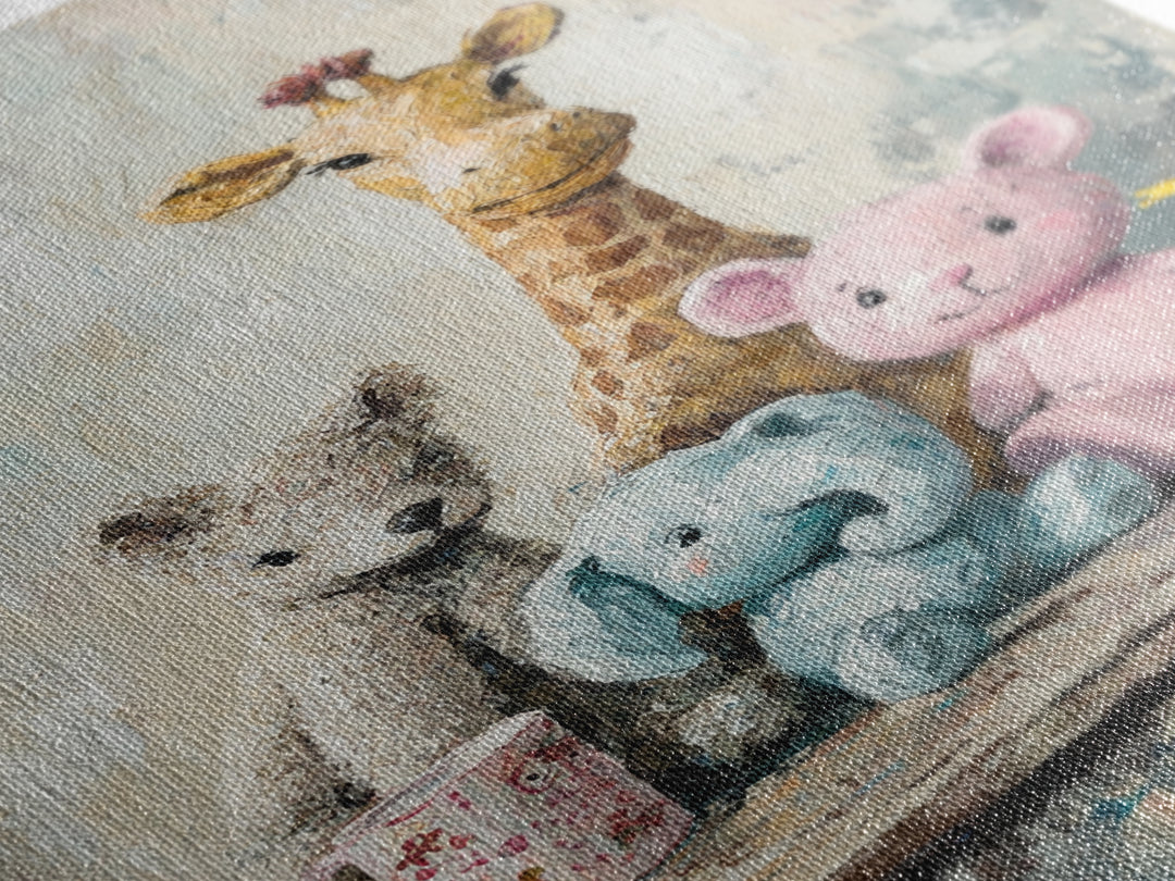 Whimsical Nursery Stuffed Animals Wall Art, Giraffe Teddy Bear Elephant Print, Kids Room Decor, Baby Shower Gift For Baby Room