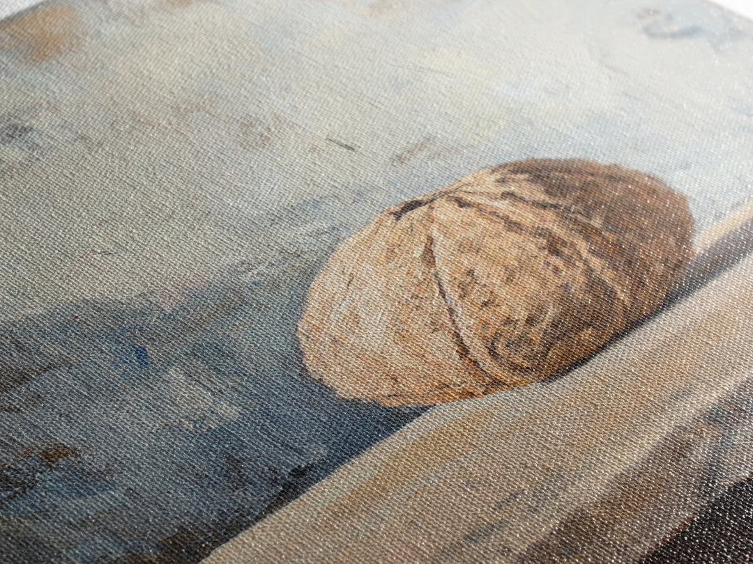Minimal Walnut Still Life On Shelf Canvas Print, Neutral Kitchen Wall Art For Rustic Home Decor And Farmhouse Wall Decor