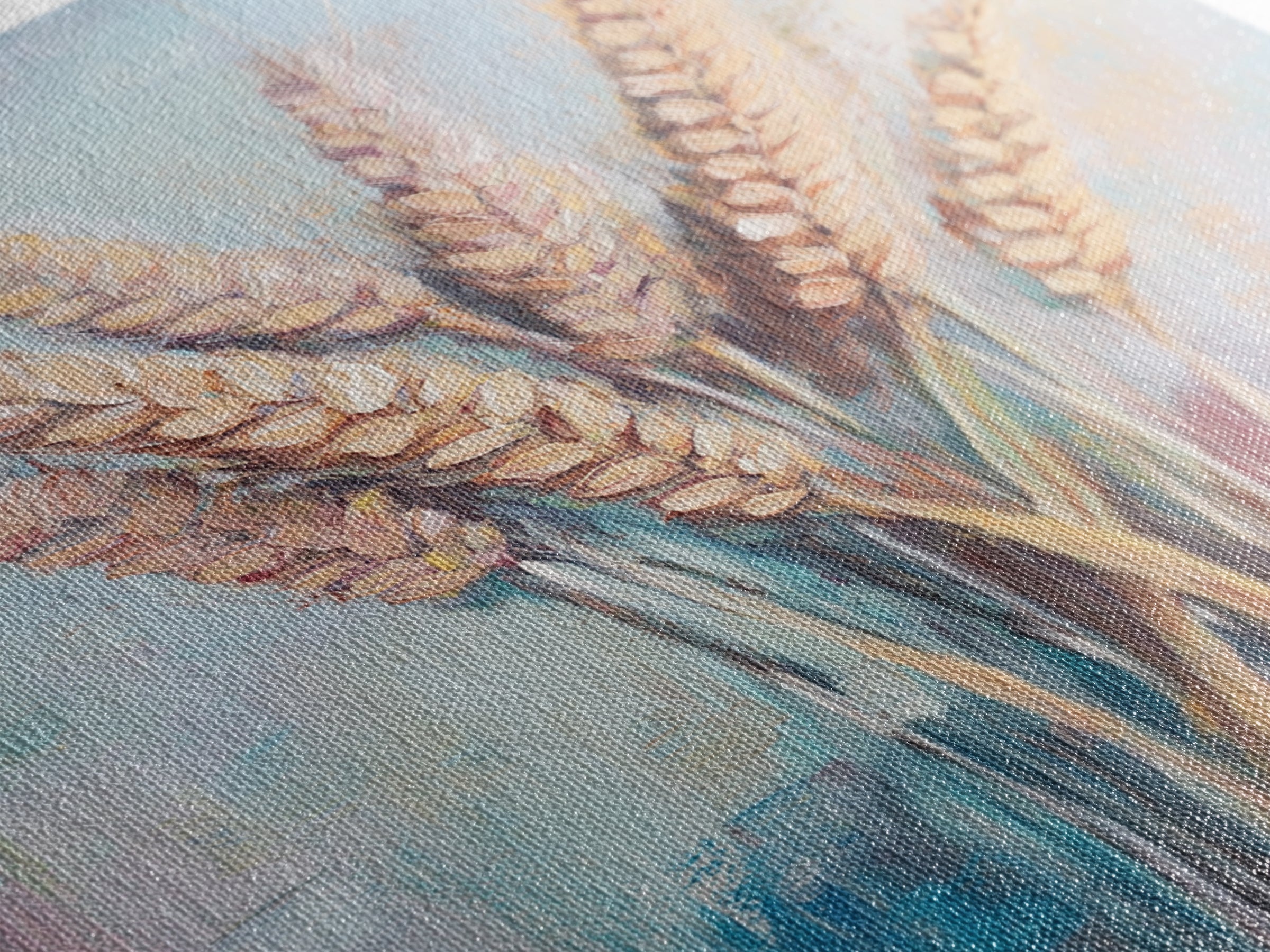 Golden Wheat Stalks In Soft Pastel Light Framed Canvas Print, Rustic Farmhouse Wall Art, Country Kitchen Decor, Housewarming Gift