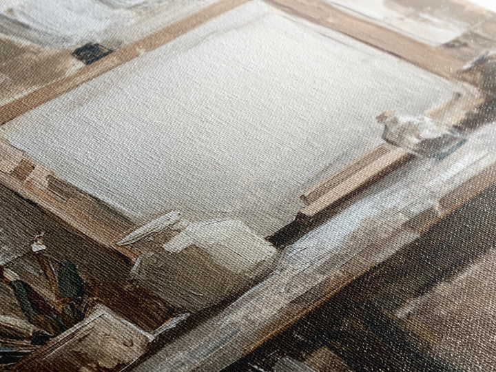 Neutral Artist Studio Easel And Paintbrushes Framed Canvas Print, Minimalist Office Wall Art, Rustic Home Decor For Creative Spaces