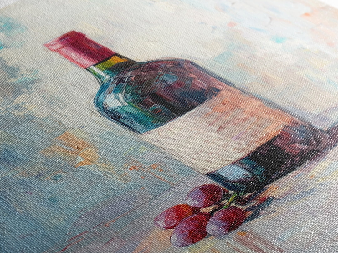 Red Wine Bottle With Grapes Canvas Print, Winery Wall Art, Dining Room Decor, Kitchen Wall Decor, Gift For Wine Lover, Housewarming Gift