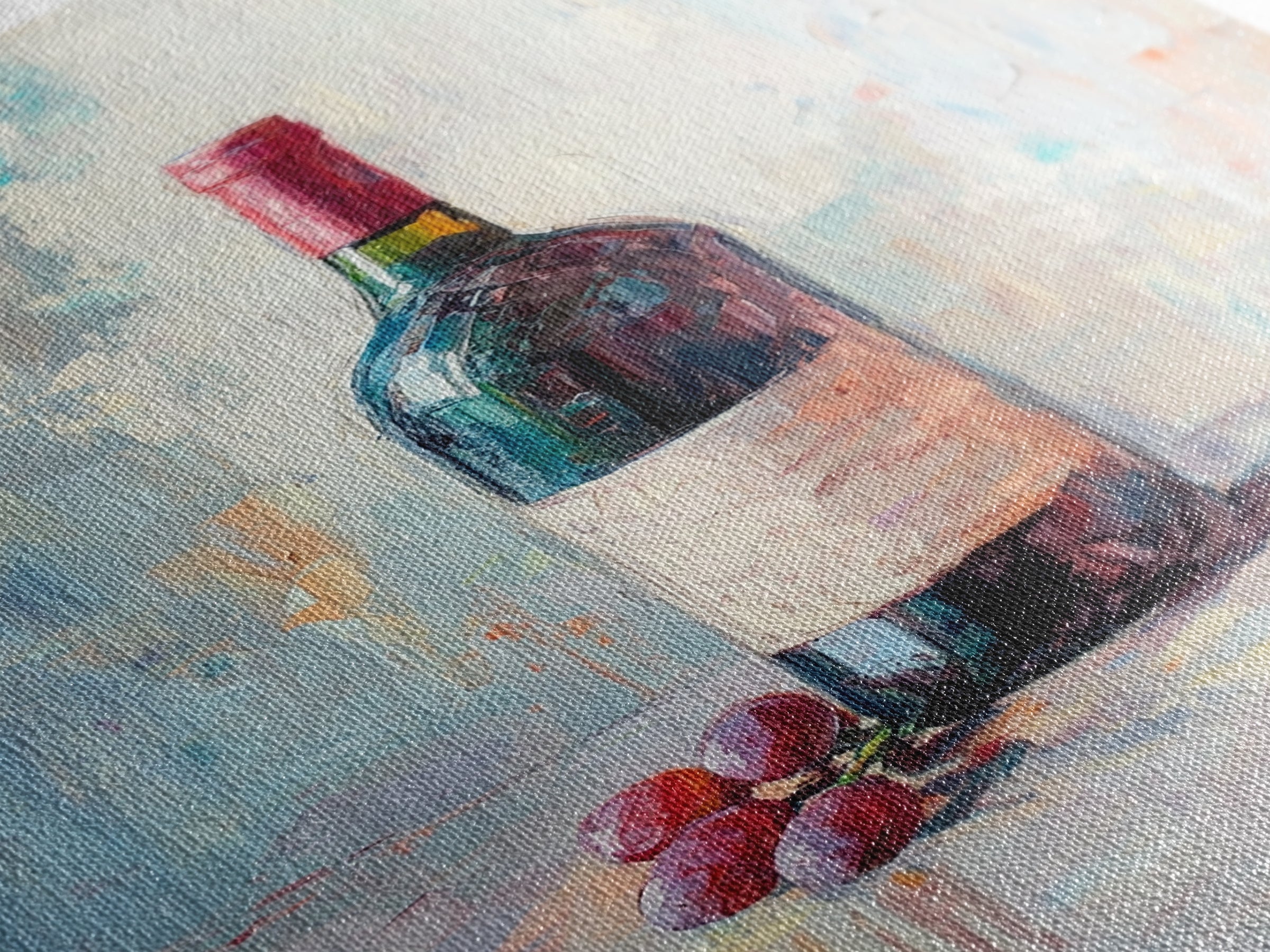 Red Wine Bottle With Grapes Canvas Print, Winery Wall Art, Dining Room Decor, Kitchen Wall Decor, Gift For Wine Lover, Housewarming Gift