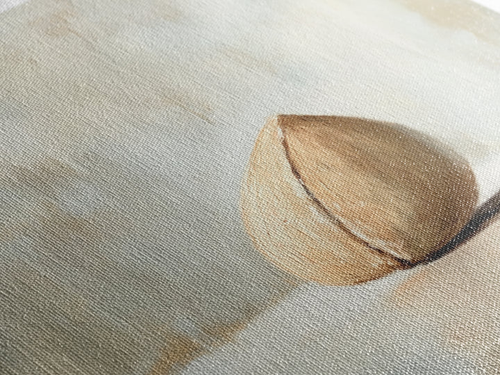 Single Almond Shell Minimalist Canvas Print, Neutral Still Life Wall Art For Kitchen, Japandi Decor, Organic Modern Home
