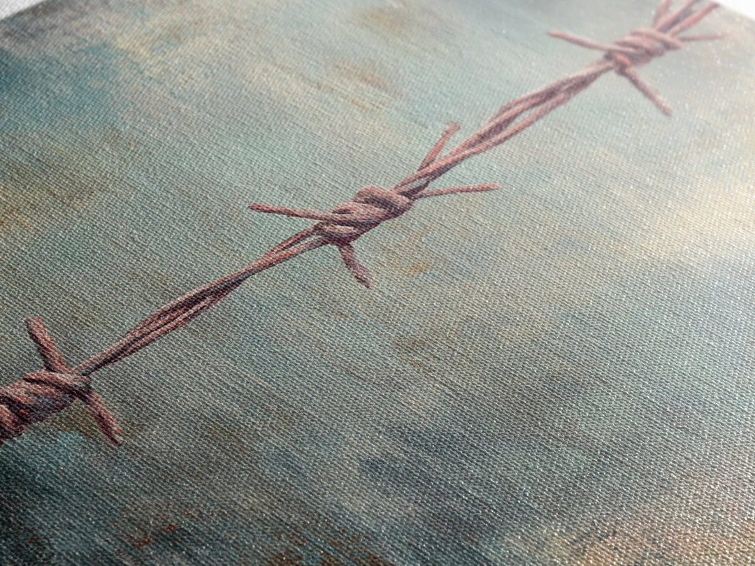 Barbed Wire Minimalist Wall Art, Western Rustic Decor, Industrial Canvas Print, Moody Office Art, Man Cave Decor, Masculine Gift For Him