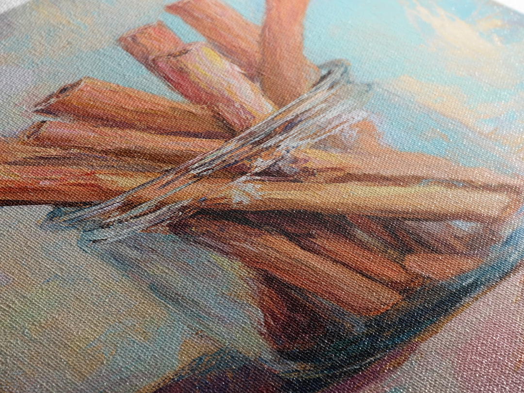 Cinnamon Sticks In Glass Jar Framed Canvas Print, Rustic Kitchen Wall Art, Spice Painting, Farmhouse Home Decor Gift Idea