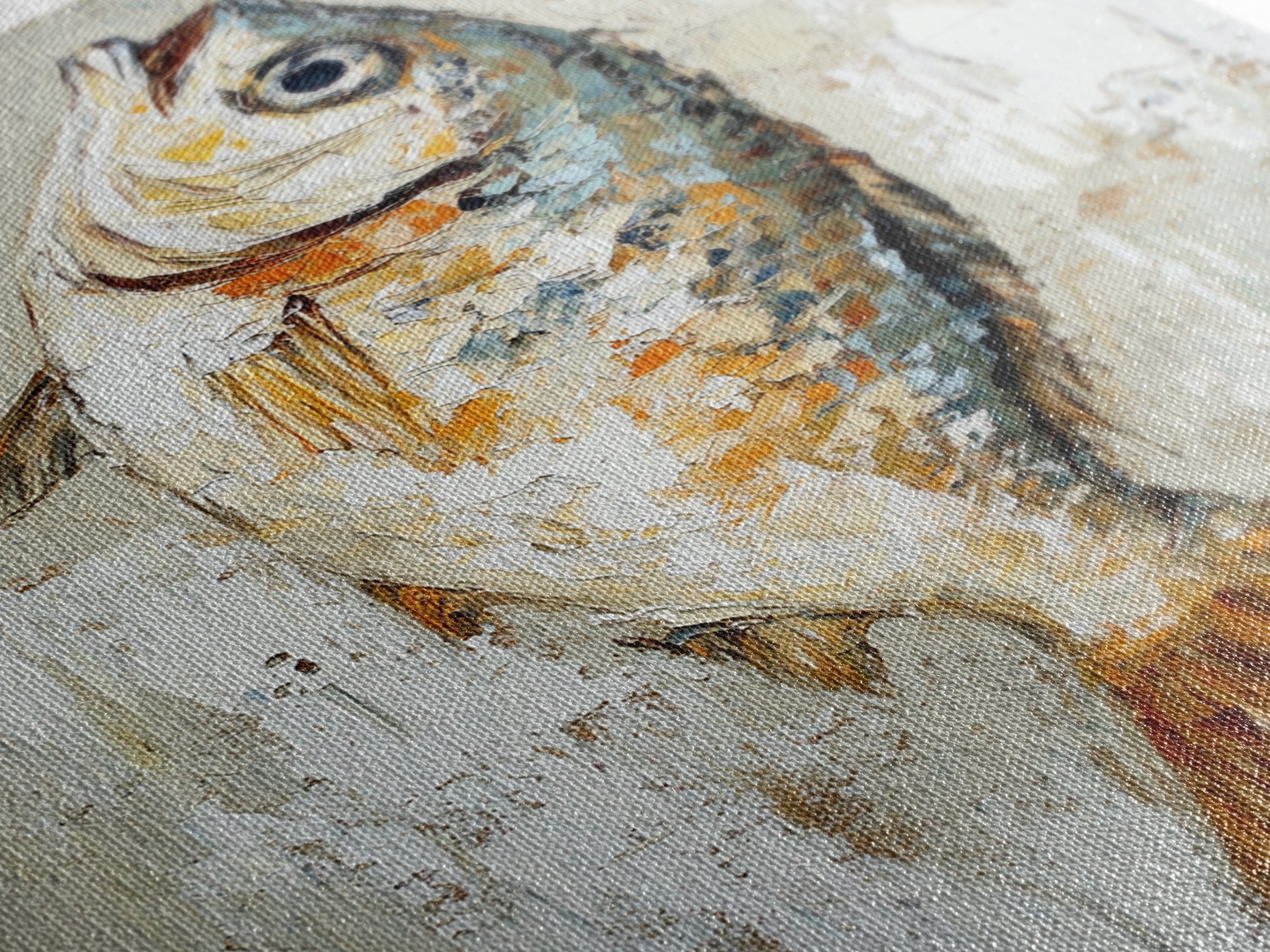 Silver Fish Impasto Canvas Print, Coastal Kitchen Wall Art, Nautical Seafood Decor, Ocean Animal Art Print, Beach House Gift