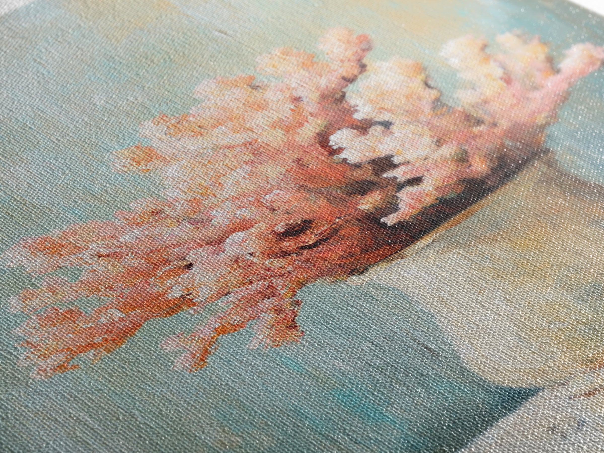 Pink Coral Still Life In Ceramic Vase, Framed Canvas Print, Coastal Wall Art, Beach House Decor, Soft Pastel Home Decor Gift