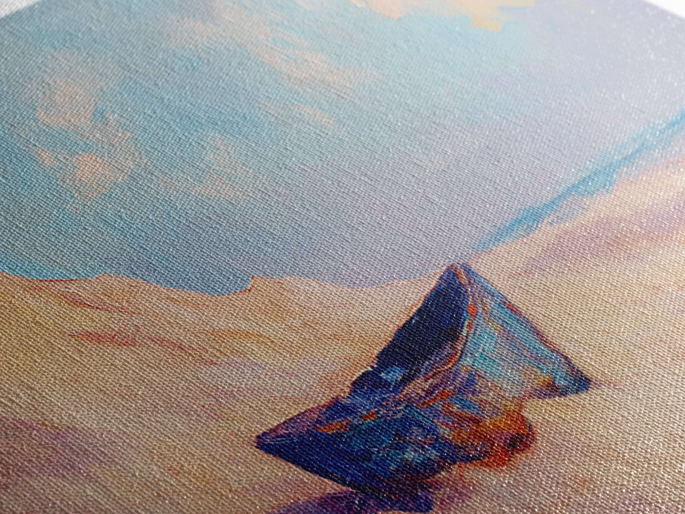 Blue Boat On Sandy Beach Wall Art, Coastal Landscape Painting, Ocean Wall Decor, Beach House Decor, Nautical Print, Summer Home Decor