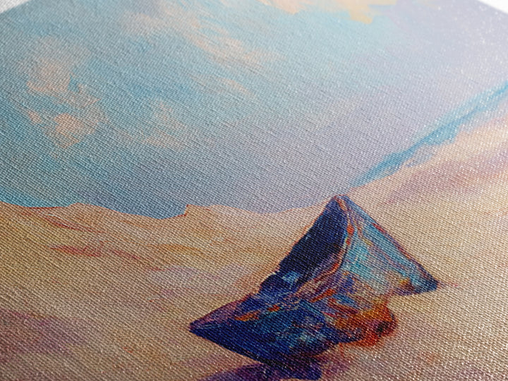 Blue Boat On Sandy Beach Wall Art, Coastal Landscape Painting, Ocean Wall Decor, Beach House Decor, Nautical Print, Summer Home Decor