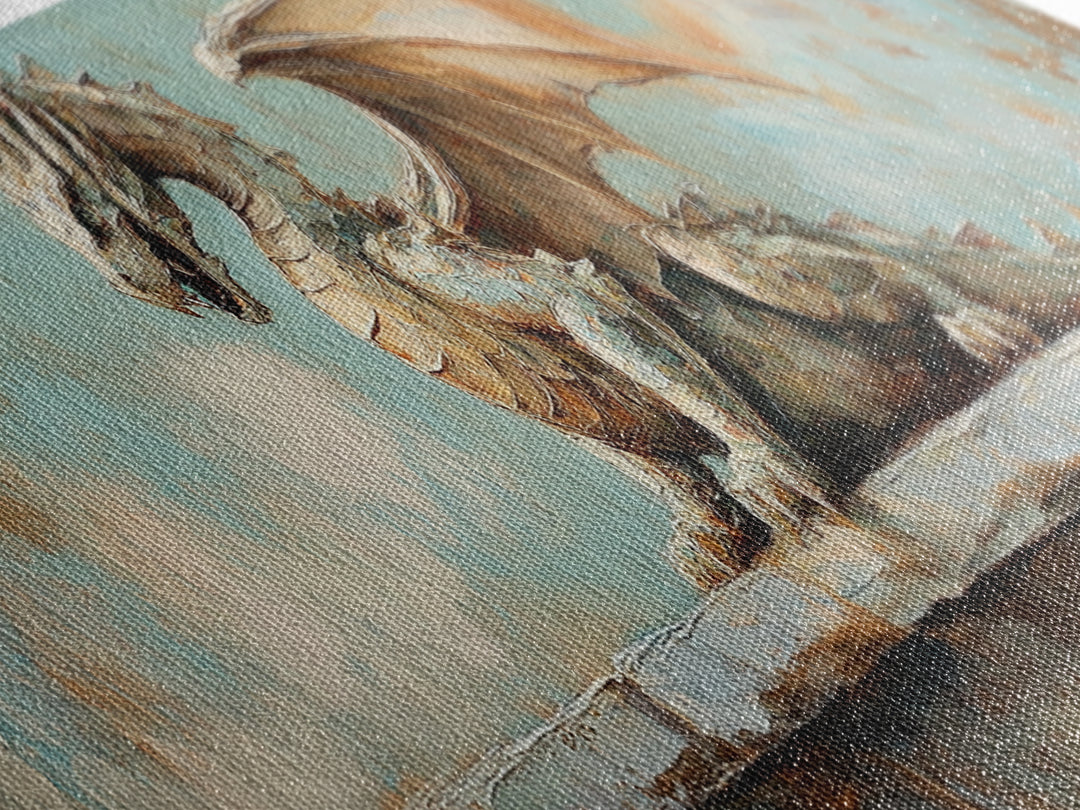 Textured Stone Dragon Framed Canvas Print, Fantasy Wall Art, Gothic Medieval Decor, Mythical Creature Gift For Gamer Room Decor