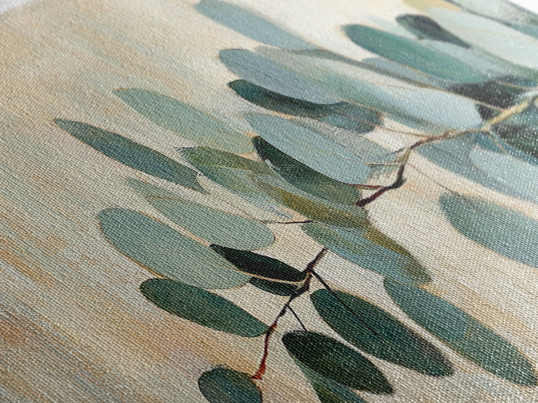 Eucalyptus Branch Botanical Wall Art, Sage Green Minimalist Canvas Print, Organic Modern Decor, Neutral Living Room Print