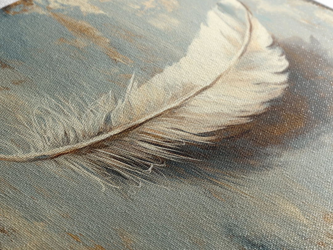 White Feather On Textured Neutral Wall Art, Minimalist Canvas Print For Bedroom, Boho Decor, Calming Coastal Home Decor Gift