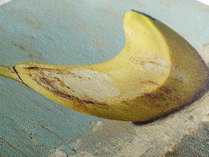 Rustic Yellow Banana Still Life Canvas Print, Whimsical Kitchen Wall Art For Food Decor Dining Room Decor And Housewarming Gift