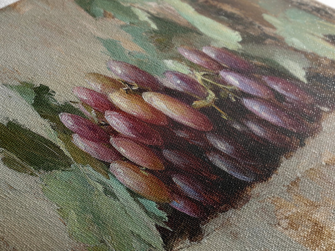 Moody Grapes With Vine Leaves Canvas Print, Winery Wall Art, Rustic Kitchen Decor, Country Wall Decor, Housewarming Gift