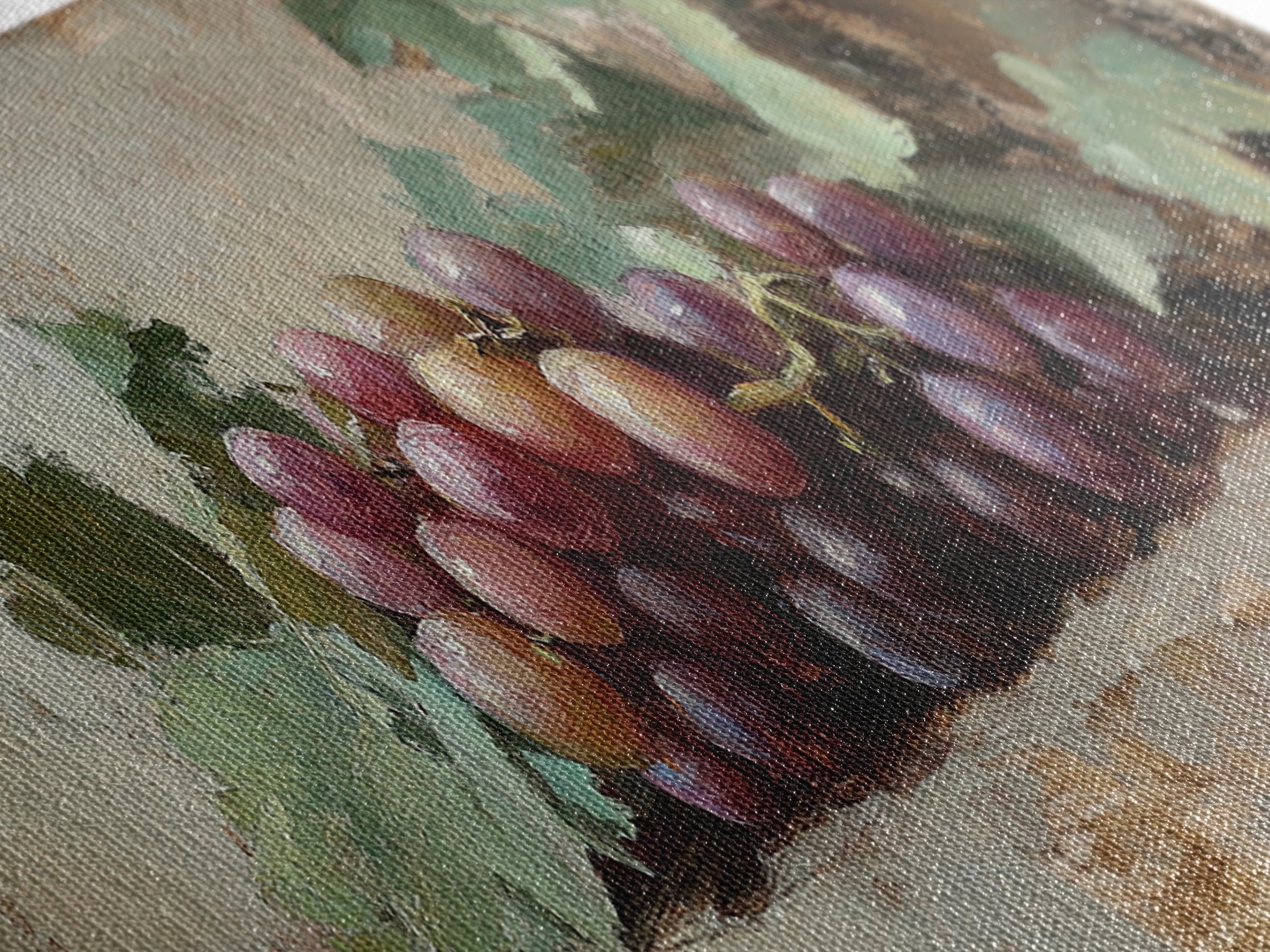Moody Grapes With Vine Leaves Canvas Print, Winery Wall Art, Rustic Kitchen Decor, Country Wall Decor, Housewarming Gift