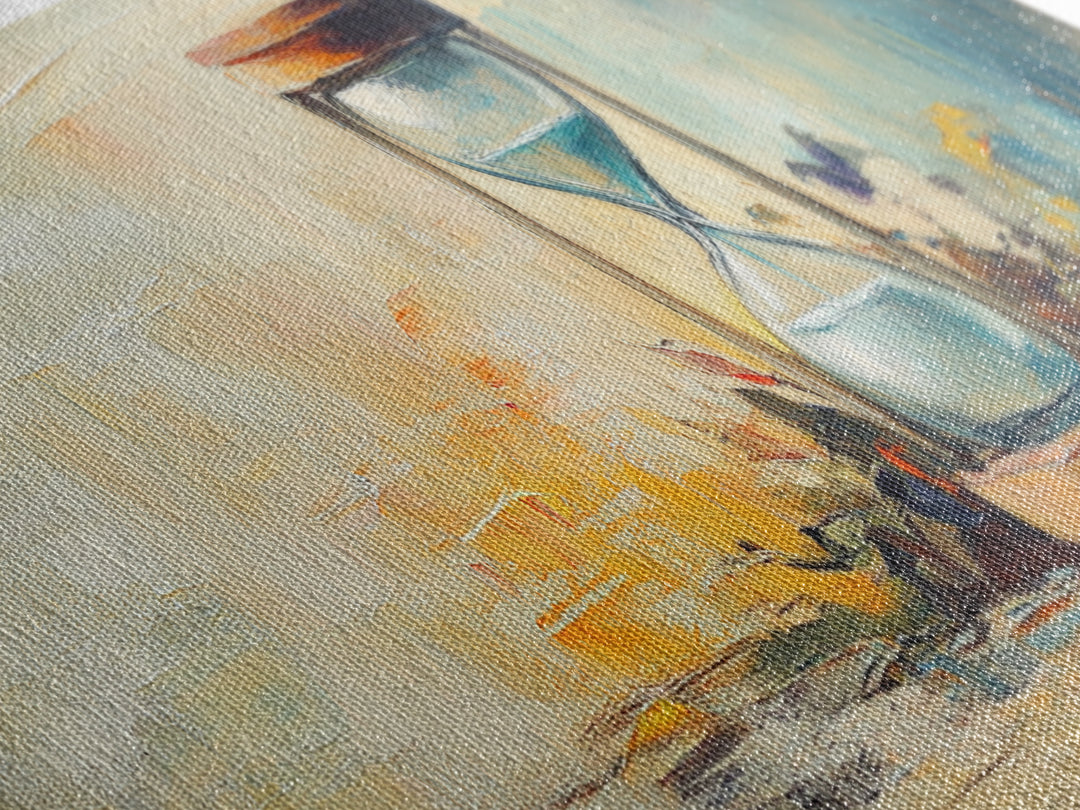 Hourglass Sunset Still Life Wall Art, Long Horizontal Canvas, Neutral Coastal Decor, Abstract Painting, Living Room Print