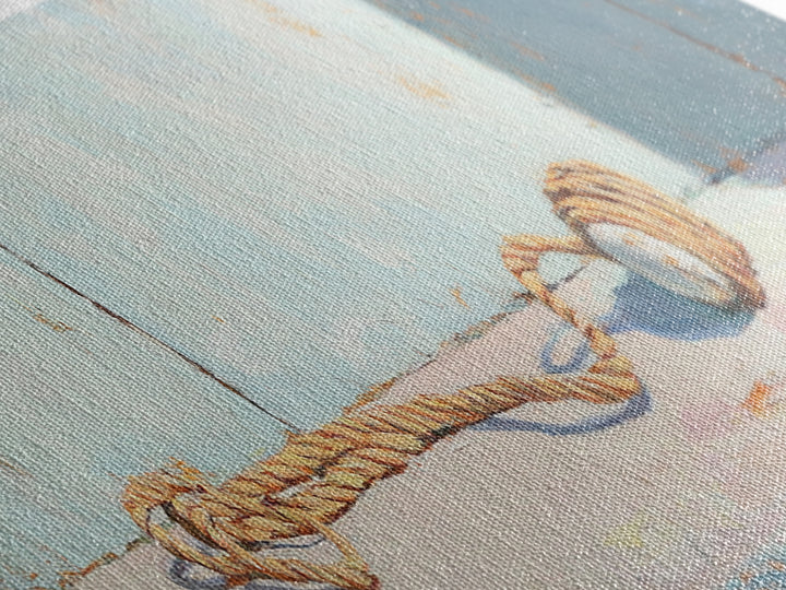 Weathered Rope And Wood Float Canvas Print, Nautical Coastal Wall Art, Beach House Decor, Rustic Bathroom Wall Decor, Ocean Wall Art