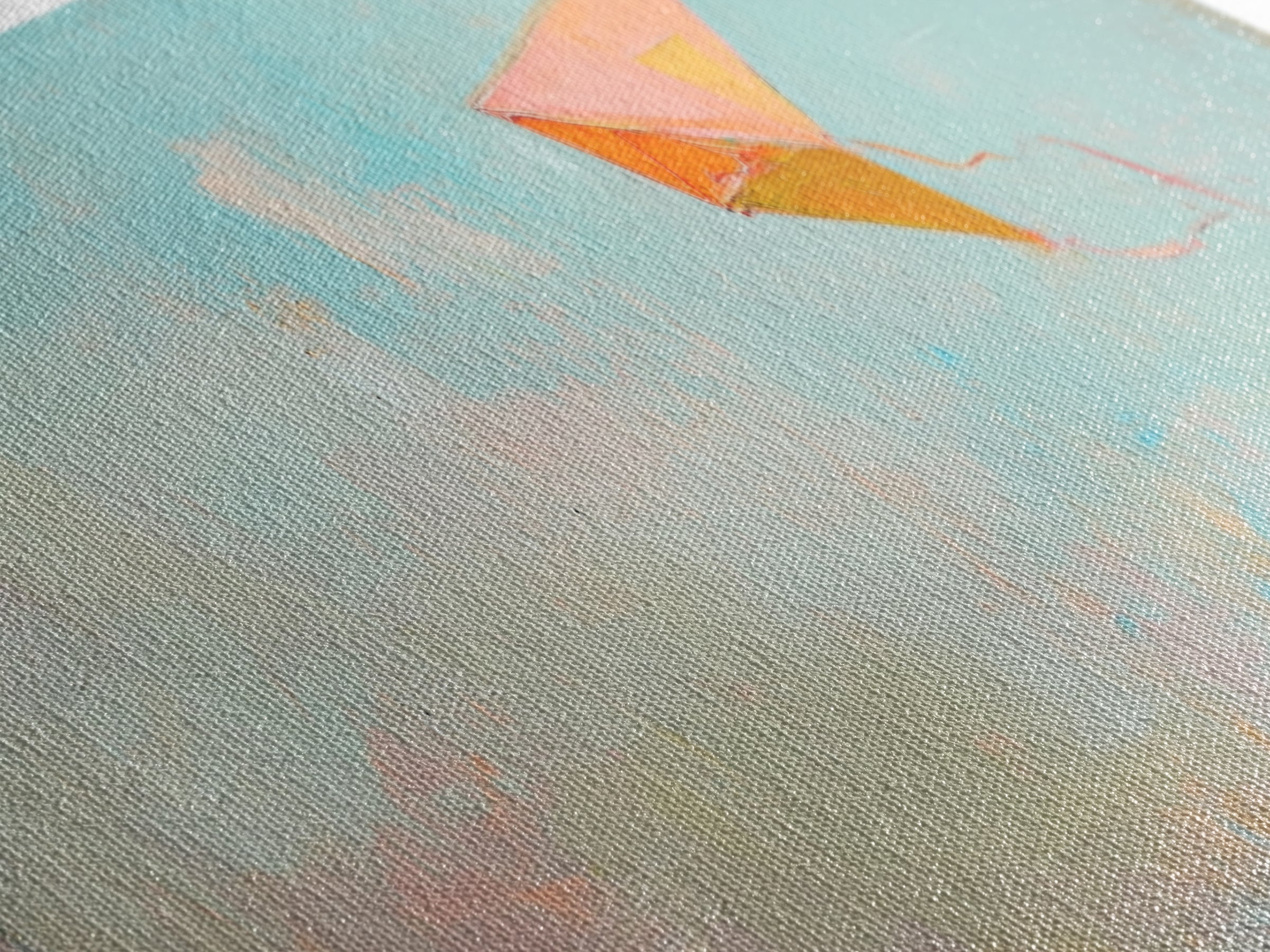Orange Kite In Blue Summer Sky Canvas Print, Whimsical Nursery Wall Art, Coastal Kids Room Decor, Playful Gift For Her, Dopamine Decor