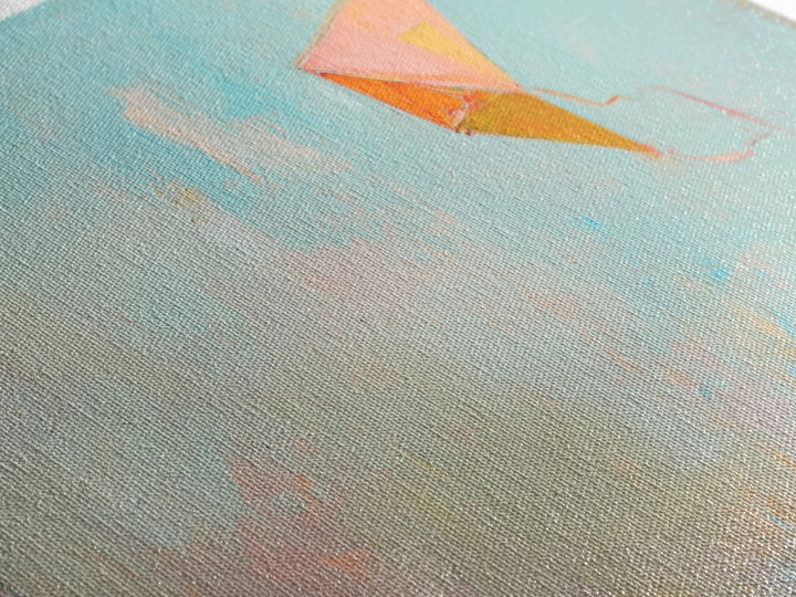 Orange Kite In Blue Summer Sky Canvas Print, Whimsical Nursery Wall Art, Coastal Kids Room Decor, Playful Gift For Her, Dopamine Decor