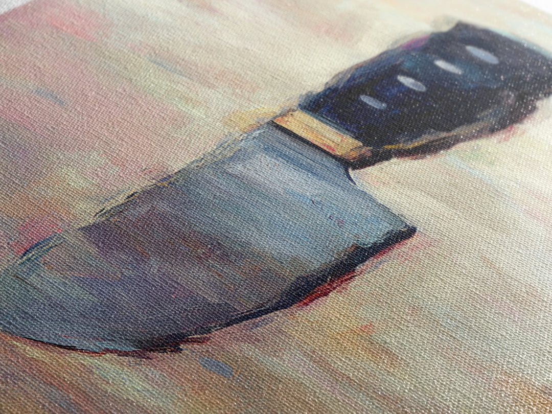 Chef Knife On Soft Pastel Background Wall Art, Modern Kitchen Canvas Print, Culinary Decor, Gift For Chef, Foodie Home Decor